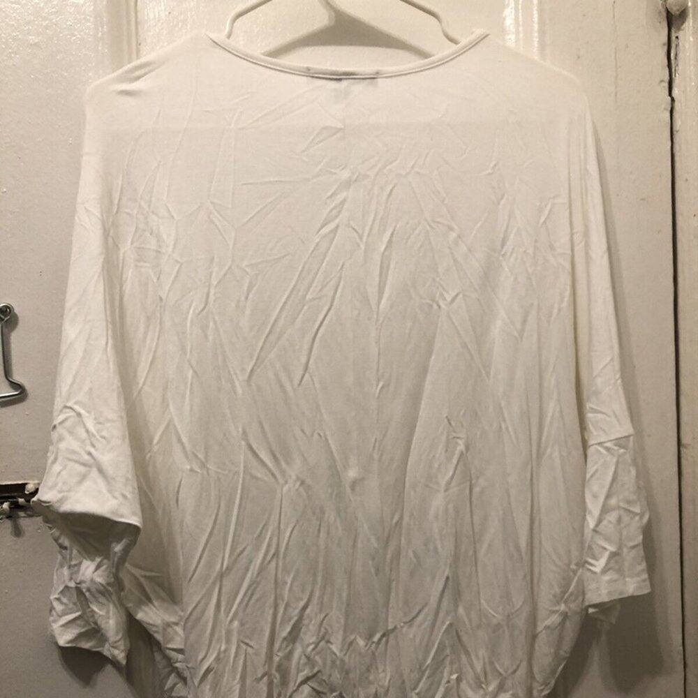 GAZE White Ruched Twist Hem 3/4 Sleeve Top Size Large - Picture 5 of 6